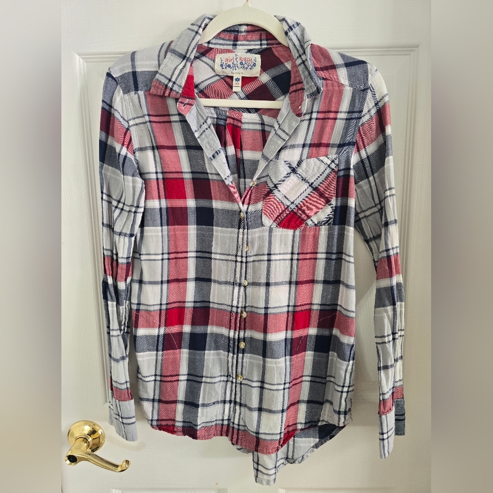 GUC Girl Krazy Plaid Button Down Shirt S